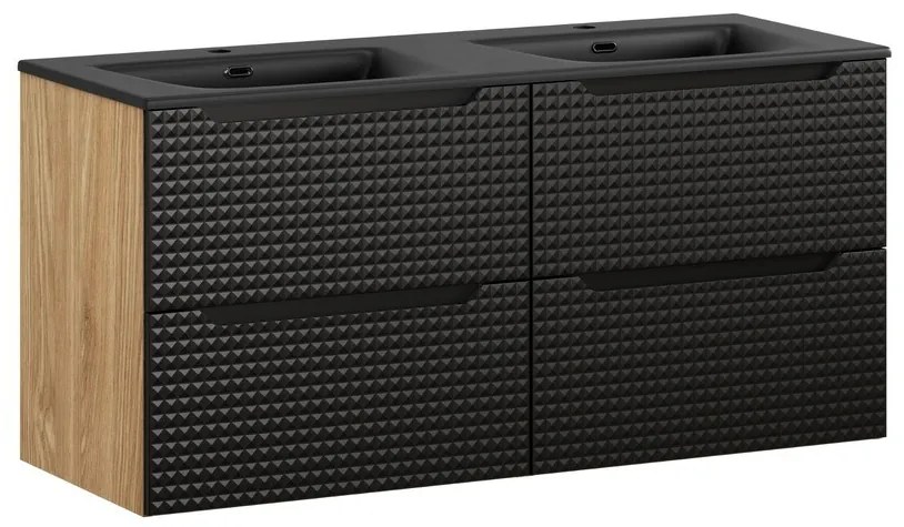 Závěsná skříňka Luxor Black Sky se zápustným umyvadlem 120 cm černá/dub olejovaný
