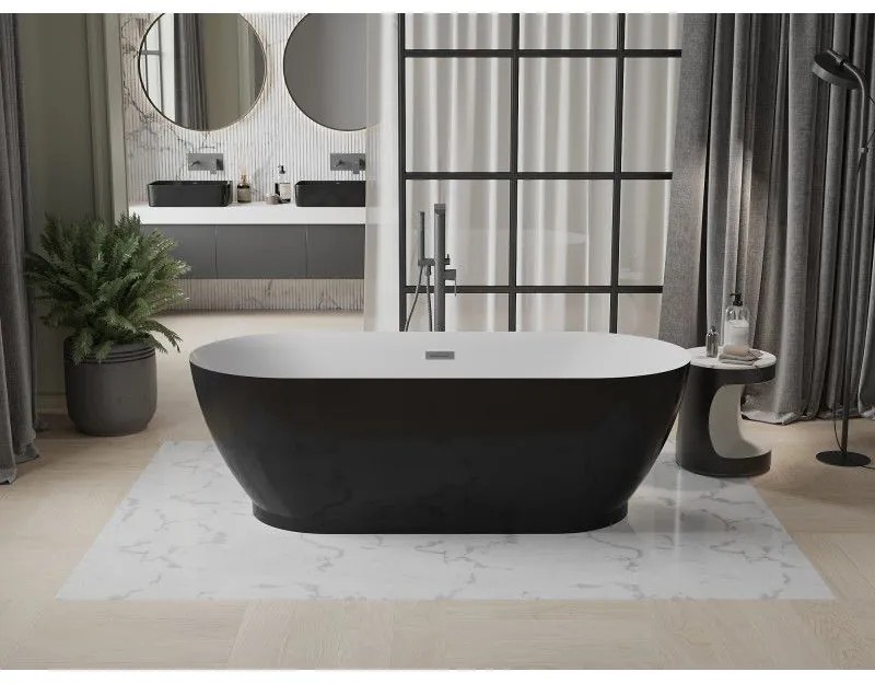 Mexen Roxy, voľne stojaca vaňa 180 x 85 cm, biela-čierna, grafitový matný hladký prepad, 51201808575-95