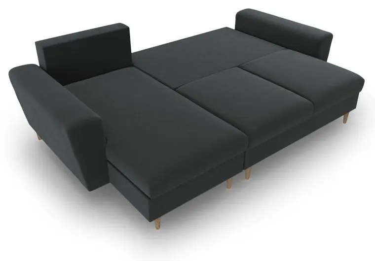 Tmavosivá zamatová rozkladacia/s úložným priestorom rohová pohovka Kyoto – Cosmopolitan Design