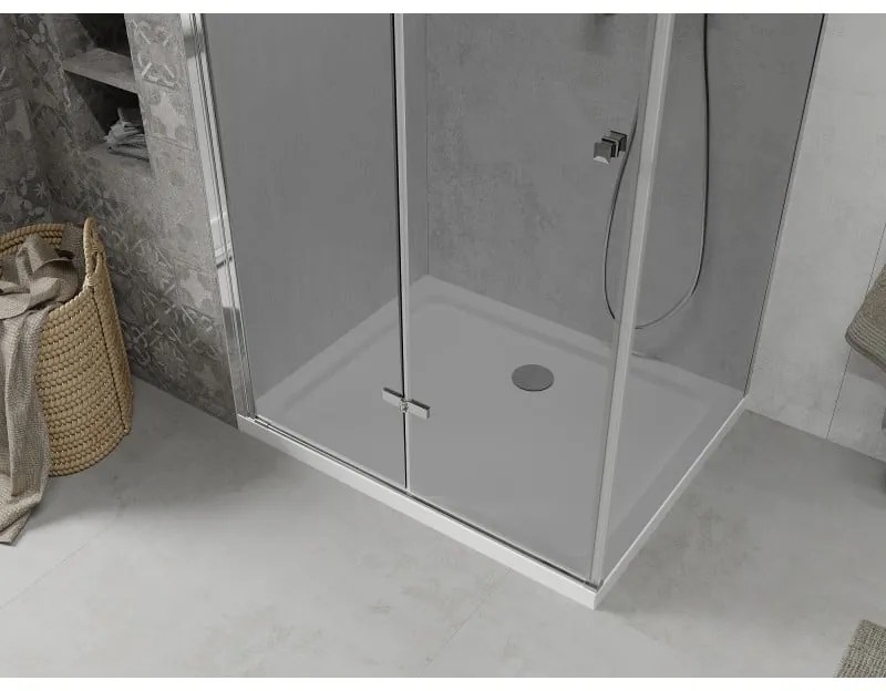 Mexen Lima, sprchový kút so skladacími dverami 100 (dvere) x 80 (stena) cm, 6mm šedé sklo, chrómový profil + slim sprchová vanička biela + chrómový sifón, 856-100-080-01-40-4010