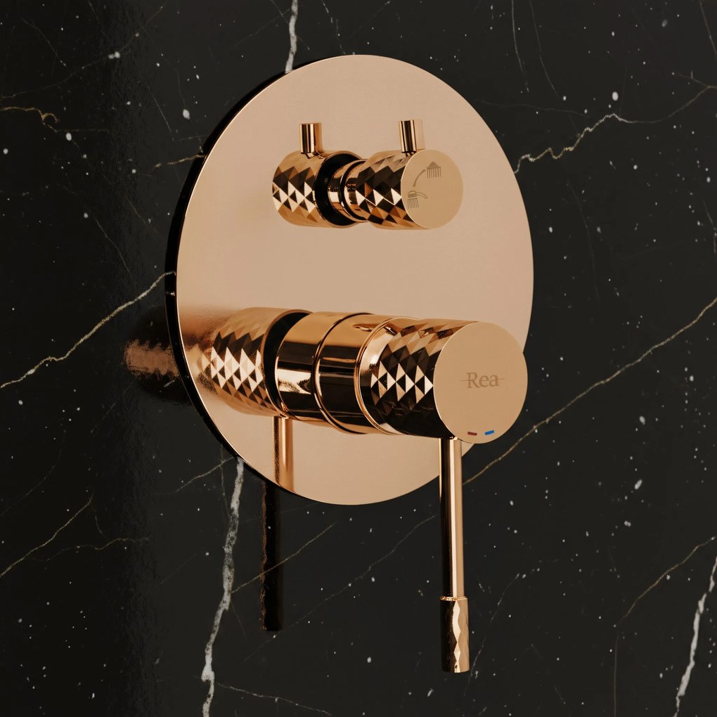 Rea Lungo Diamond, podomietkový sprchový set s dažďovou hlavovou a ručnou sprchou, medená lesklá, REA-P5657
