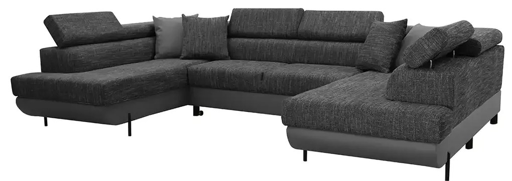 Rohová sedacia súprava - U s funkciou spania, vlnité pružiny ADIS Sivá/sivá