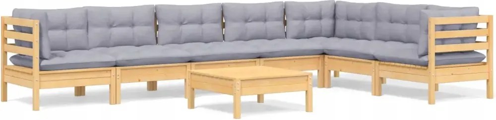 vidaXL 8-dielna sedacia súprava do záhrady, sivé vankúše, borovica