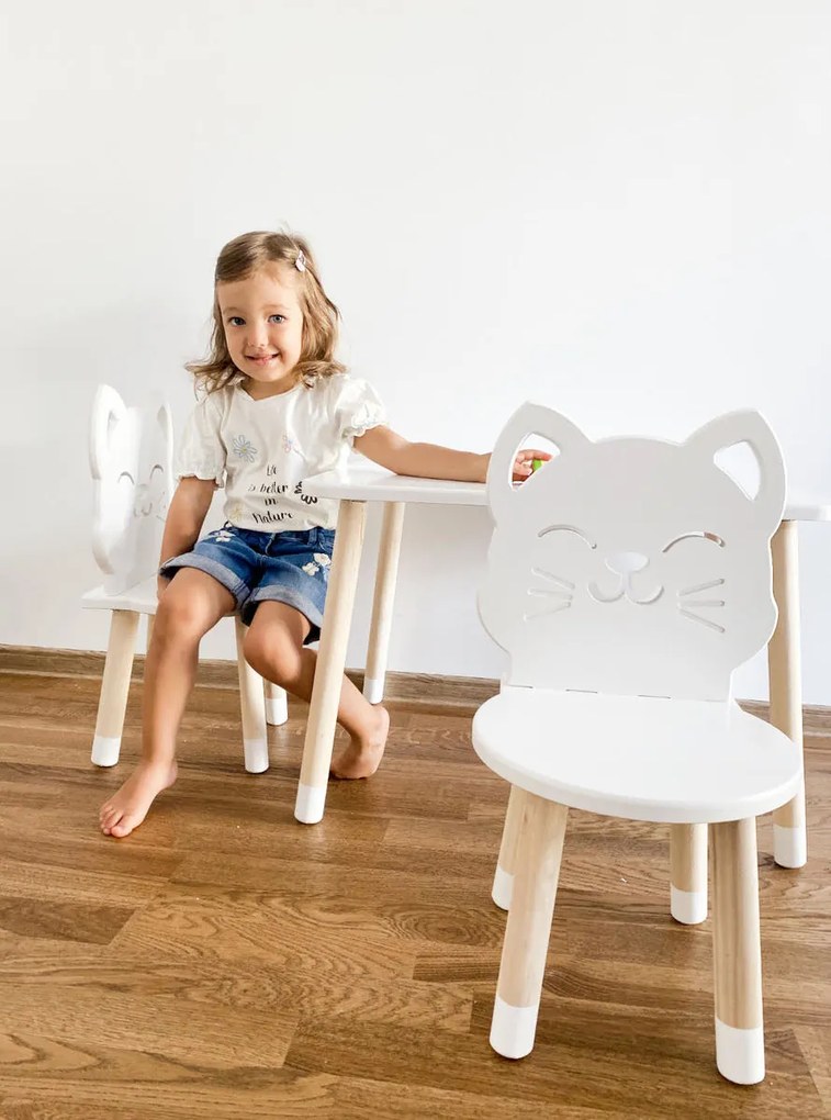 Detský stôl so stoličkami - Mačička - biely set - 1x stôl + 1x stolička