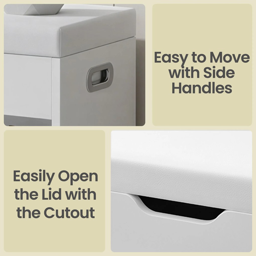 Úložná lavička s vankúšom, čalúnené sedenie na topánky, 30 x 80 x 44 cm, biela