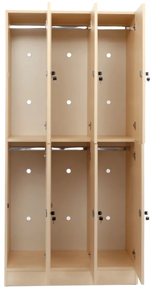 Drevená šatníková skrinka Visio - 6 boxov, 90 x 45 x 185 cm, cylindrický zámok, javor