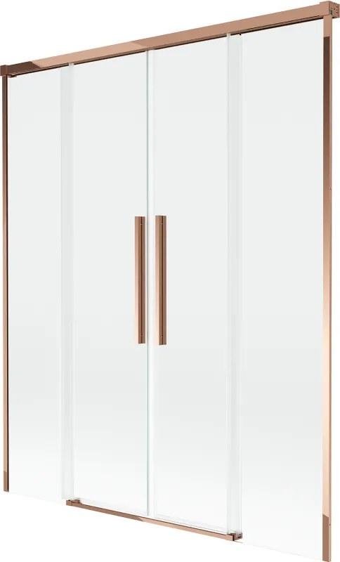 Mexen Rox, 2-krídlová posuvná vaňová zástena 150 x 150 cm, 8mm číre sklo, ružové zlato profil, 8C9-150-002-60-00