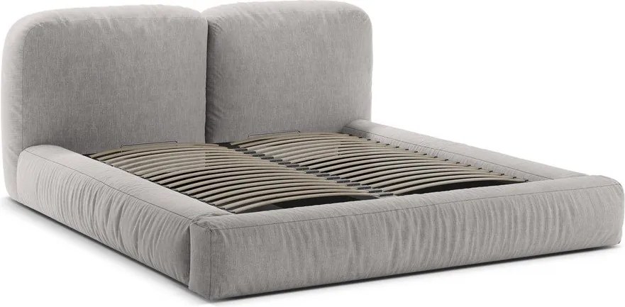 Svetlosivá čalúnená dvojlôžková posteľ s úložným priestorom s roštom 200x200 cm Martina – Micadoni