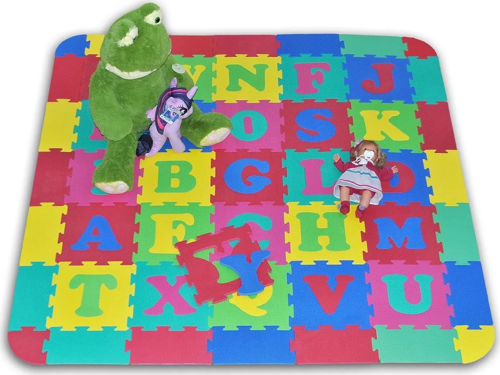 LC Veľký penový koberec extra Abeceda s okrajmi 180x180cm, 12m+