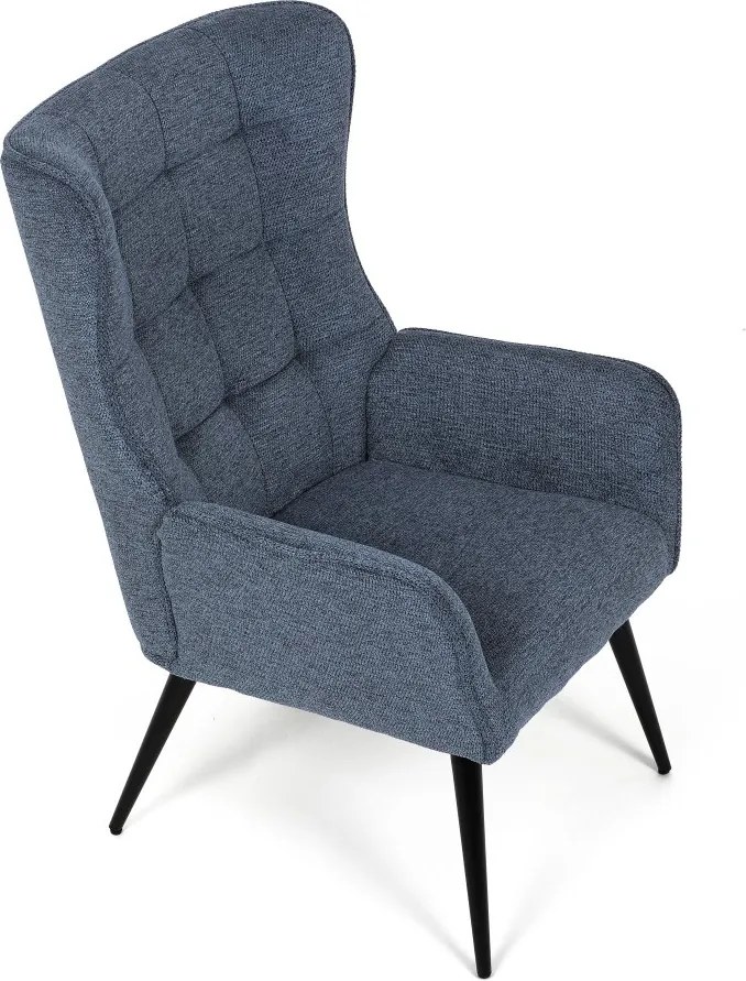 Relaxačné kreslo ušiak LOYD — látka, čierna / modrá