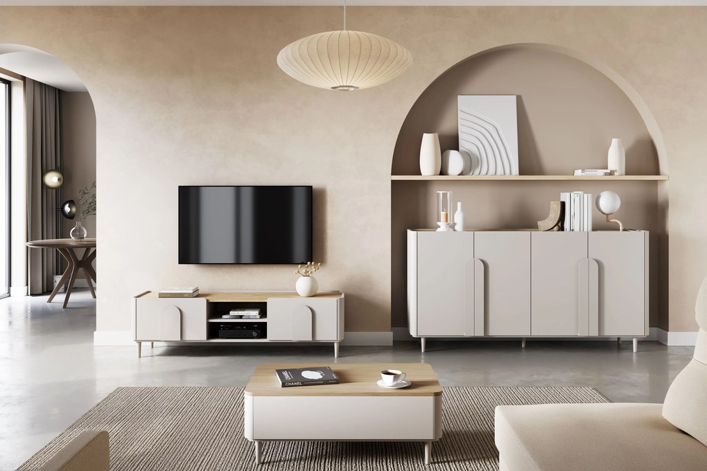 Konferenčný stolík Amilio 100 cm so zásuvkami - kašmírová / olejovaný dub