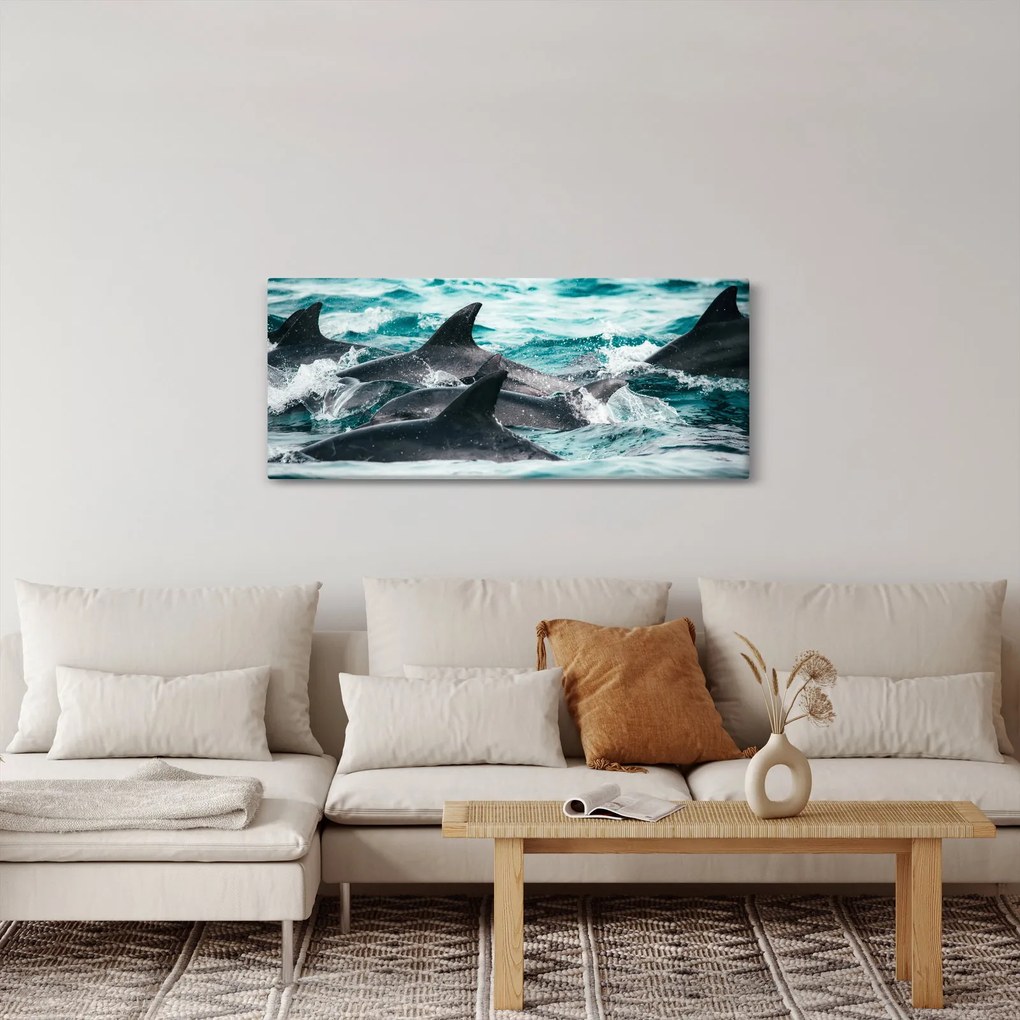 Obraz - Delfíny v oceáne (120x50 cm)