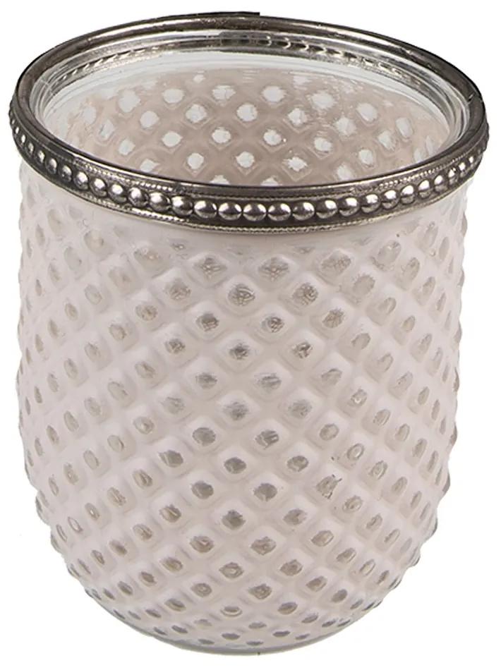 Béžový sklenený svietnik na čajovú sviečku s ozdobným okrajom - Ø 8*9 cm