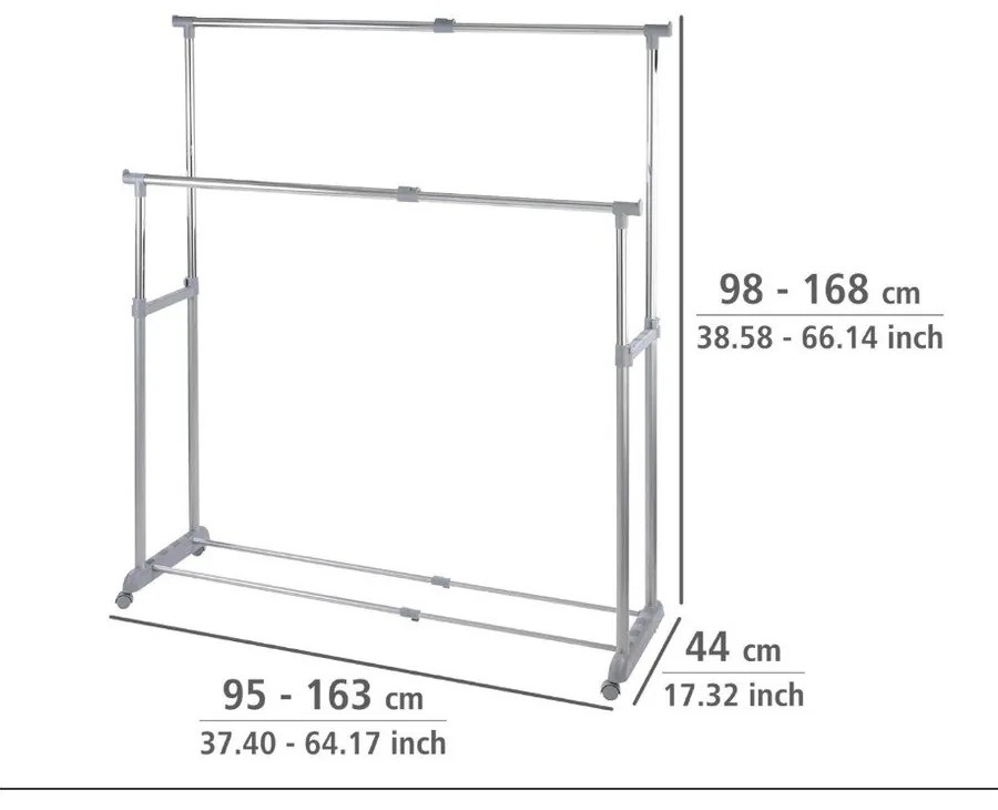 Šedý kovový teleskopický pojazdný stojan na oblečenie Twin - Wenko