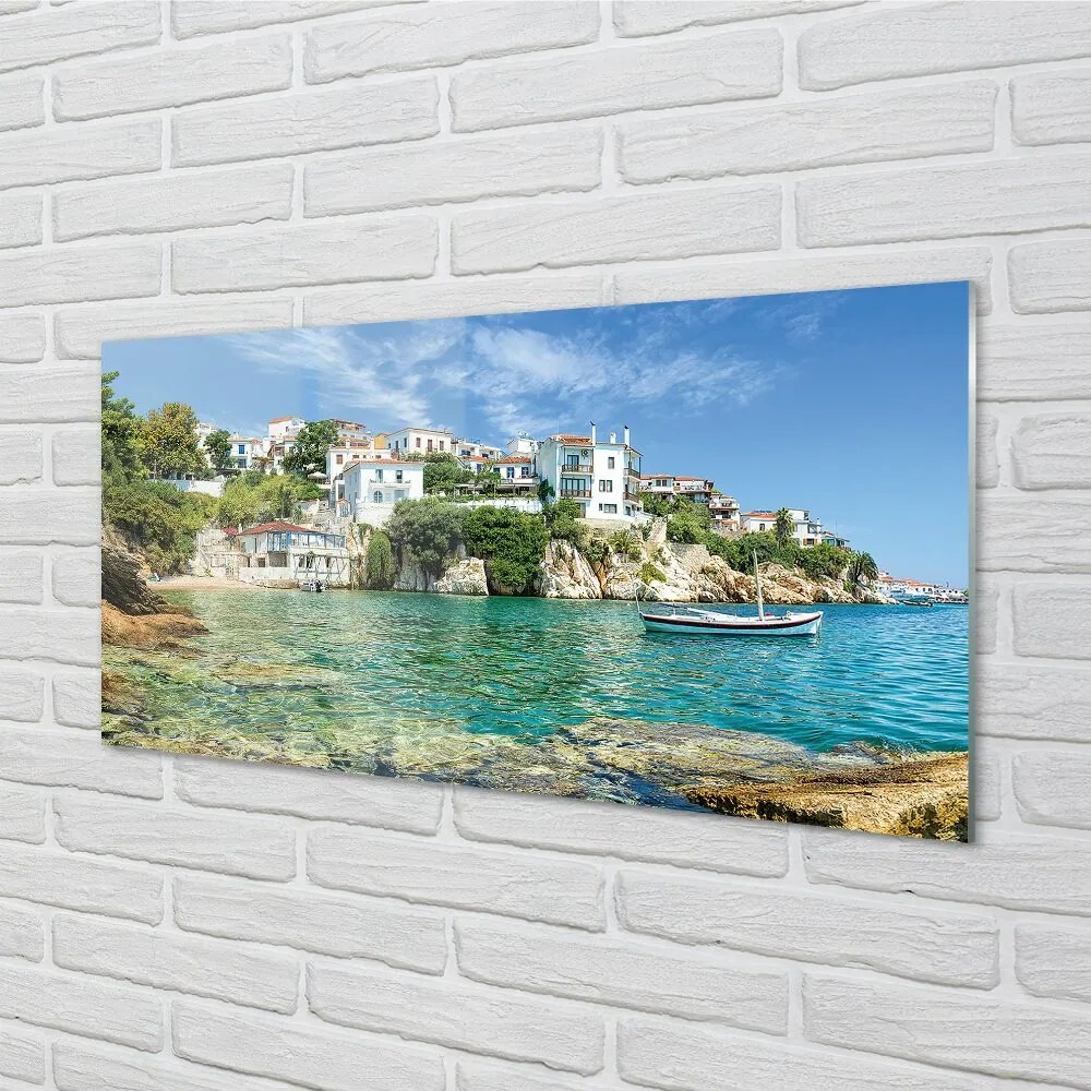 Sklenený obraz Grécko Sea mestského života 125x50 cm