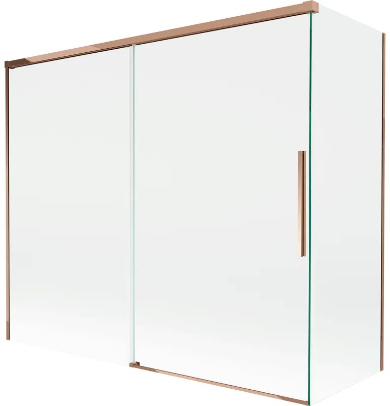 Mexen Rox, 2-krídlová posuvná vaňová zástena 180 + 80 x 150 cm, 8mm číre sklo, ružové zlato profil, 8C9-180-080-60-00