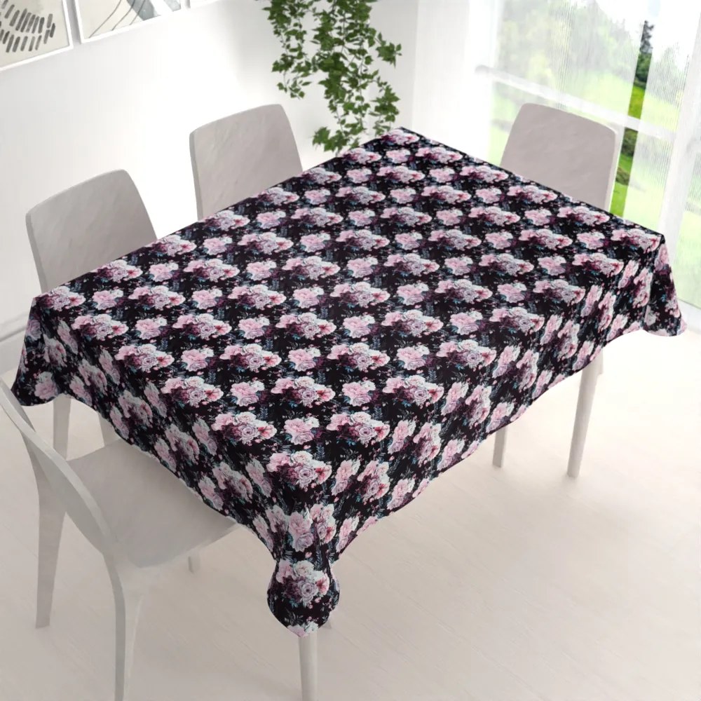 Biante Zamatový obdĺžnikový obrus Tamara TMR-011 Kvetiny na čiernom 60x100 cm