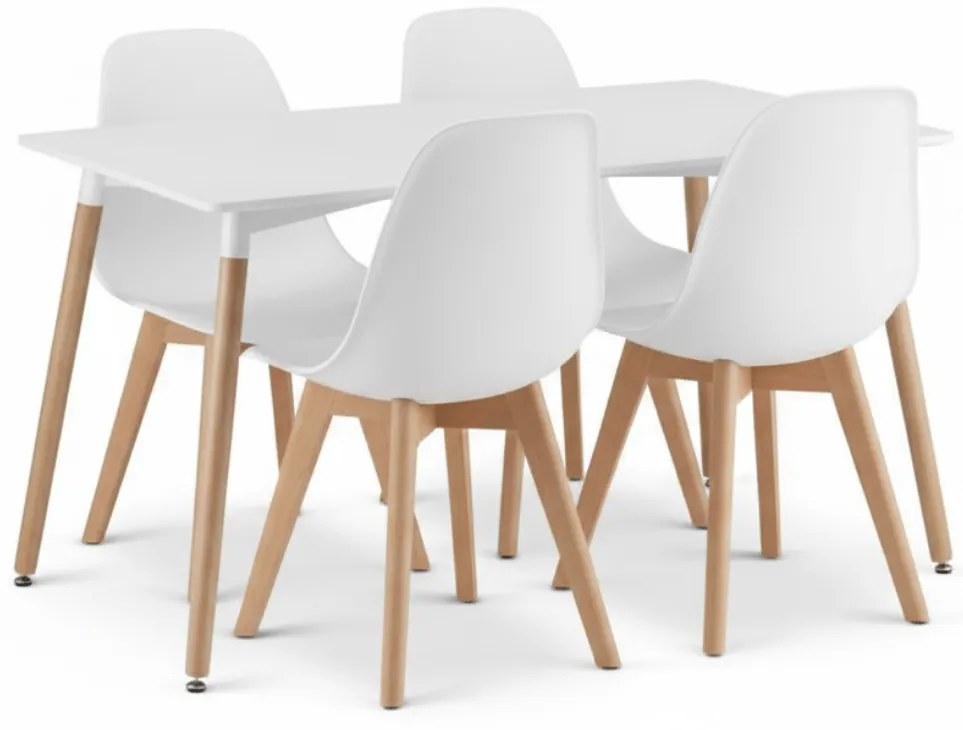 Jedálenský set 1 + 4, biely stôl ADRIA 120x80 cm + biela stolička KITO