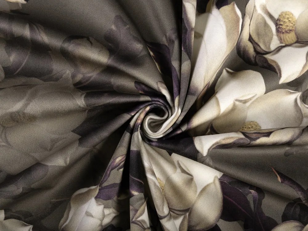 Biante Zamatový záves Tamara TMR-034 Kvety gardénie na hnedosivom 135x260 cm