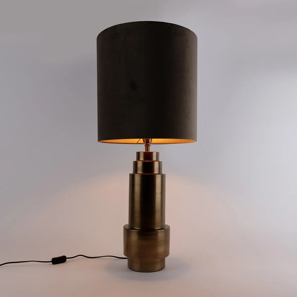 Stolná lampa bronzová s tienidlom z velúru taupe so zlatom 40 cm - Bruut