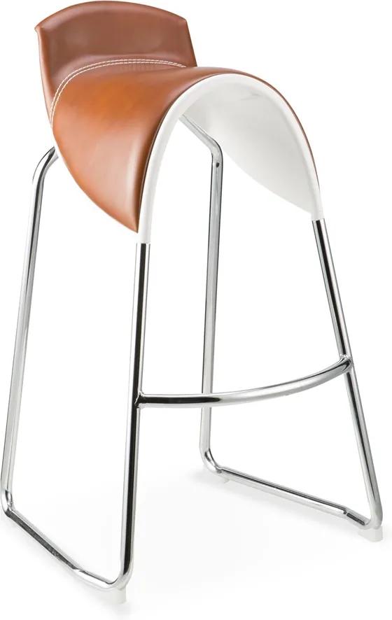 HALMAR H-71 barová stolička svetlohnedá / biela / chróm