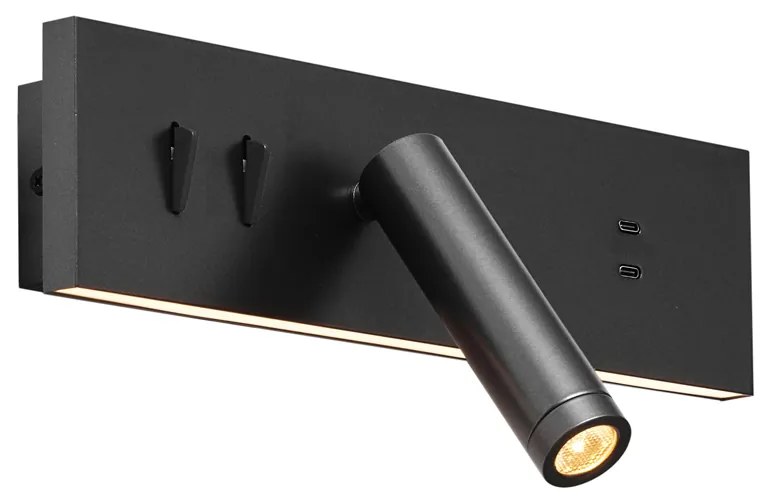 Nástenné svietidlo čierne nastaviteľné s USB-C vrátane LED - Modric