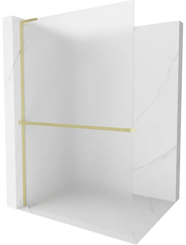 Mexen Kioto+ L, sprchová zástena Walk-In s poličkou a vešiakom 110 x 200 cm, 8mm sklo námraza, zlatý matný profil, 800-110-123-55-30