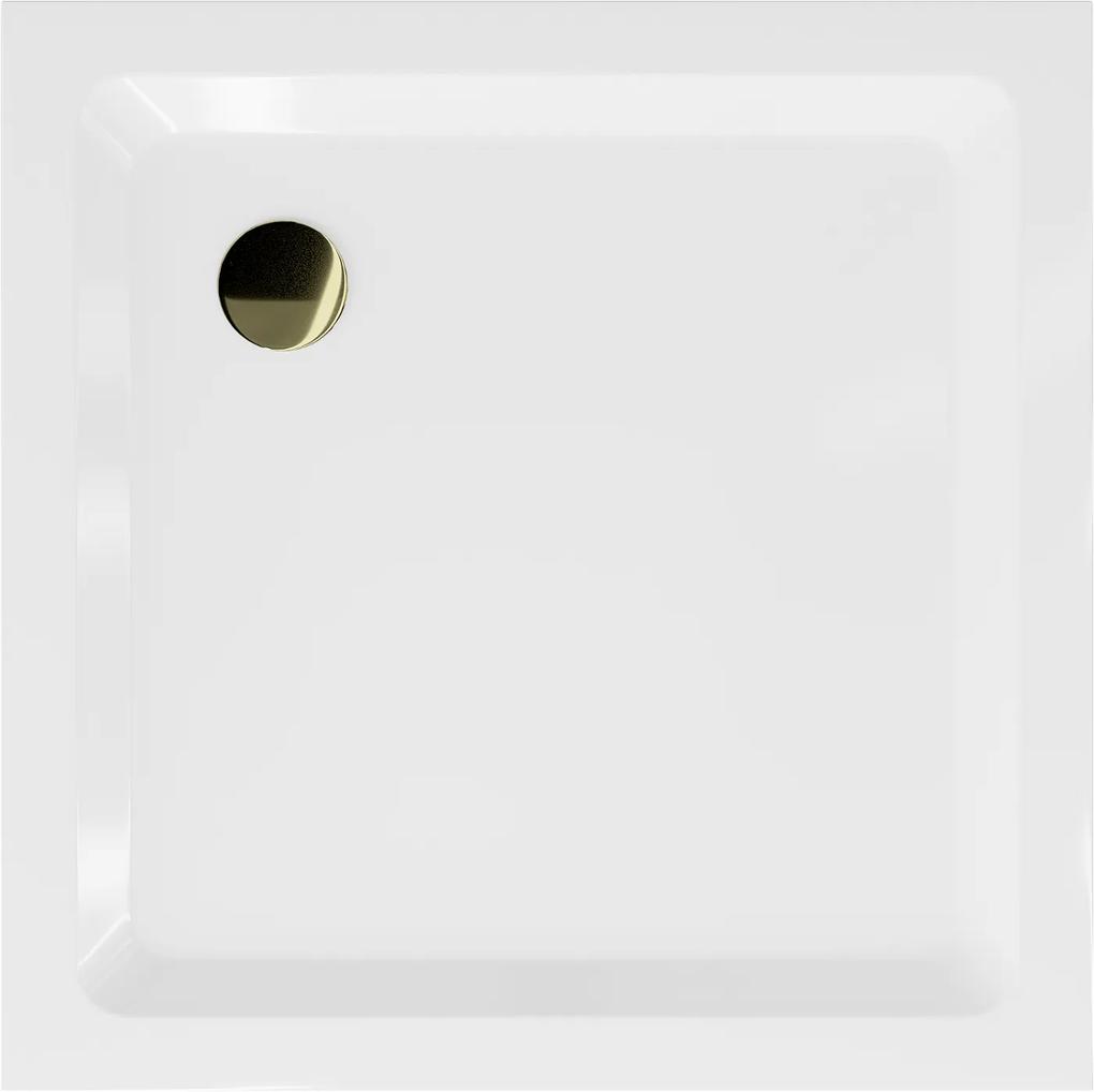 Mexen SLIM - Štvorcová sprchová vanička 70x70x5cm + zlatý sifón, biela, 40107070G