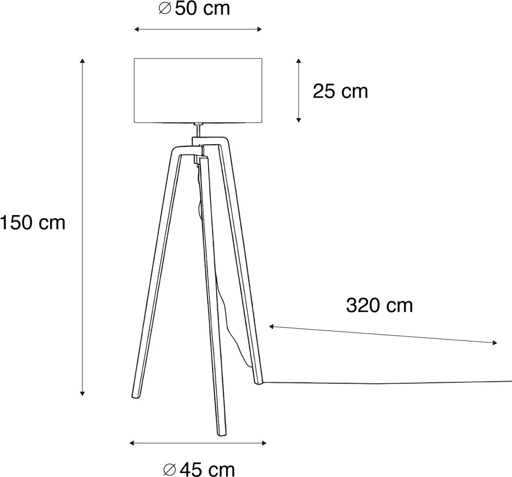 Stojacia lampa čierna trojnožka s hnedým a béžovým pruhovaným tienidlom 50 cm - Puros
