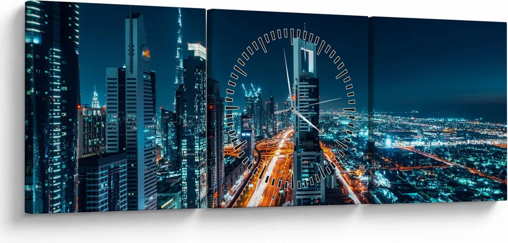 Obraz - Dubajská noc (s hodinami) (90x30 cm)