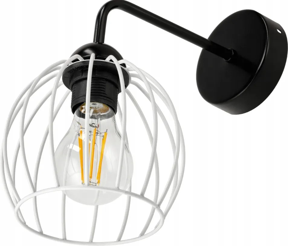 Čierna LED nástenná lampa LOFT edison + biele tienidlo 1xe27