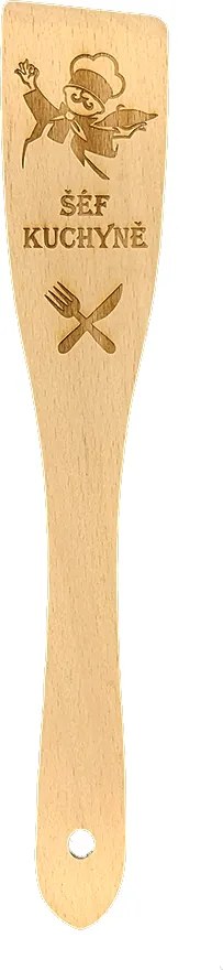 AMADEA Drevená obracačka buk text "šéf kuchyne", masívne drevo, dĺžka 30 cm, český výrobok