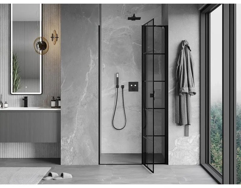 Mexen MIST, 1-krídlové sprchové dvere (1d+1s) 85x200 cm, 6mm číre sklo so vzorom mriežky, pravý, 8A4-085-000-70-77-P