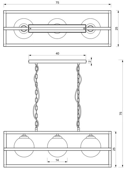Luster na reťazi DIEGO 3xE14/40W/230V čierna
