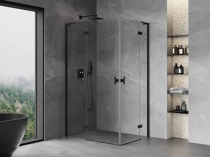 Mexen Mist-H L Duo, 2-krídlový sprchový kút 115 x 75 cm, číre sklo, čierny profil, 8A5L-115L-075P-70-00