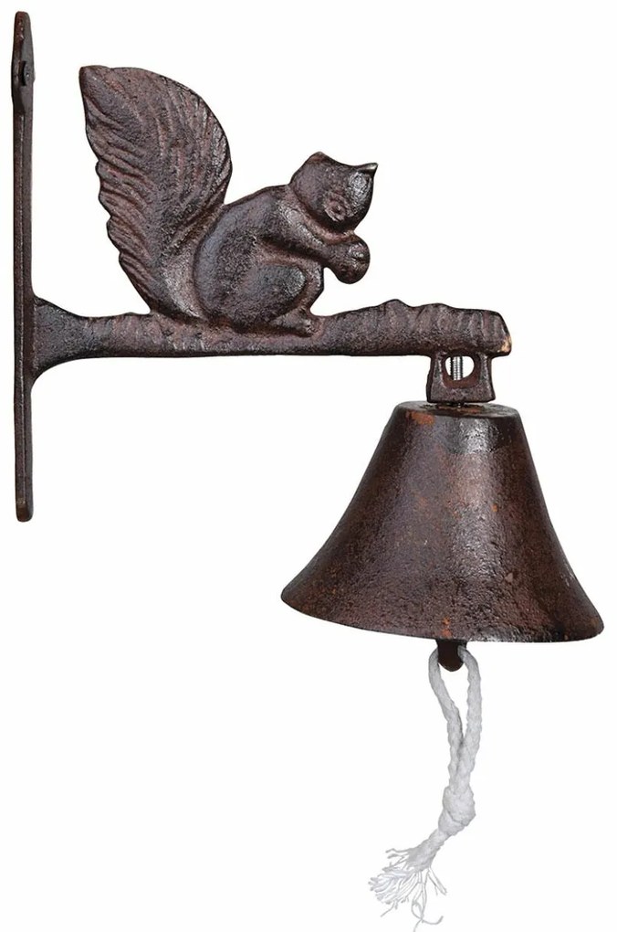 Záhradný zvonček Squirrel, 19x9,5 cm, liatina, hnedá