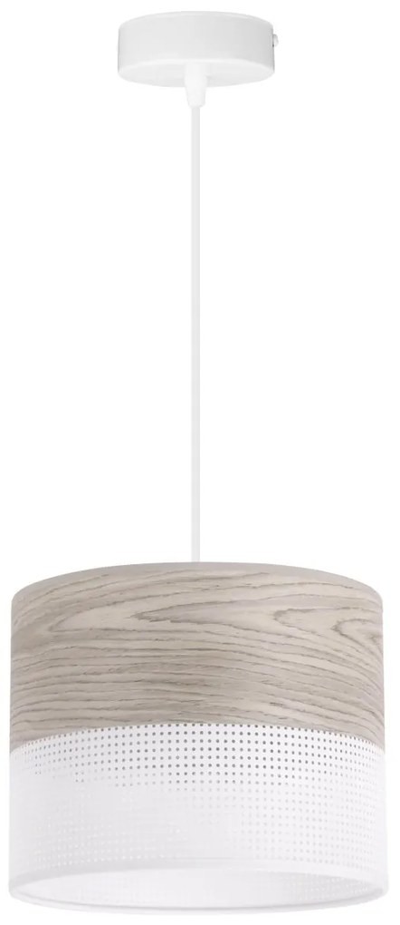 Závesné svietidlo Wood, 1x svetlobéžová dubová dýha/biele PVC tienidlo, (fi 20cm)