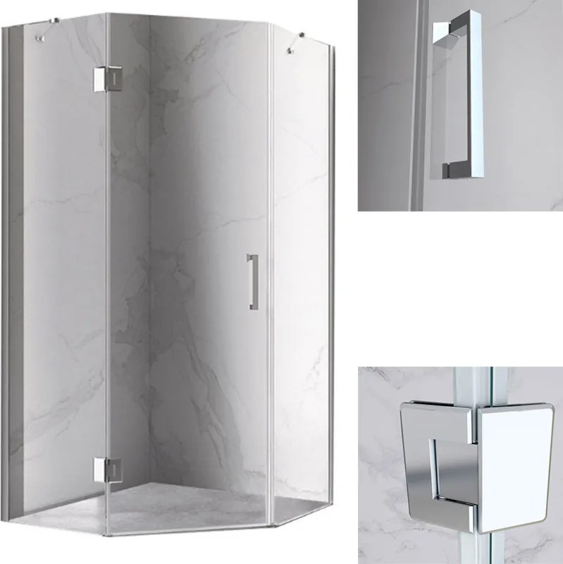 BPS-koupelny Päťuholníkový sprchový kút KZ10B 90x90 chróm/transparent - bez vaničky