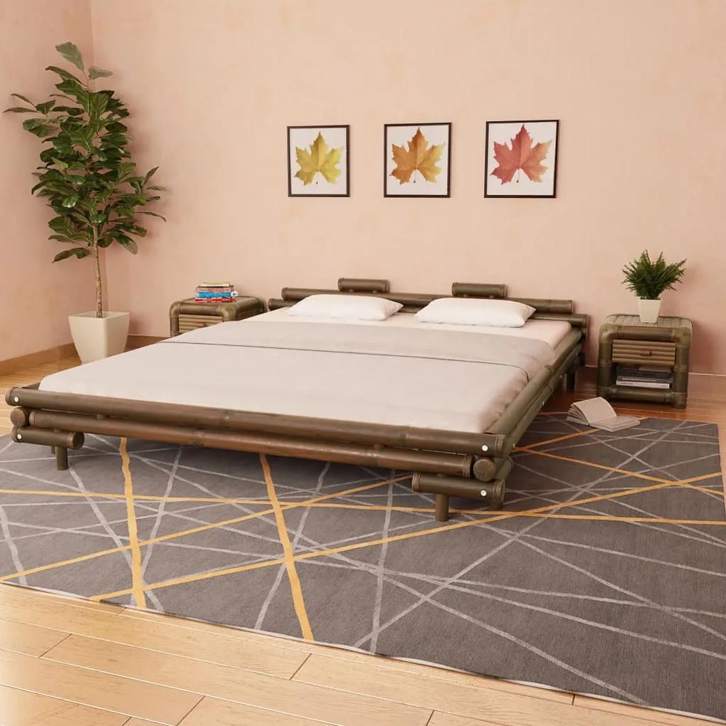 vidaXL Bambusová posteľ s 2 nočnými stolíkmi, tmavohnedá, 180x200 cm
