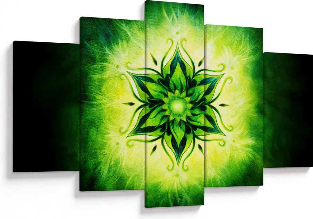 Obraz - Kvetinová mandala v zelenom pozadí (150x105 cm)