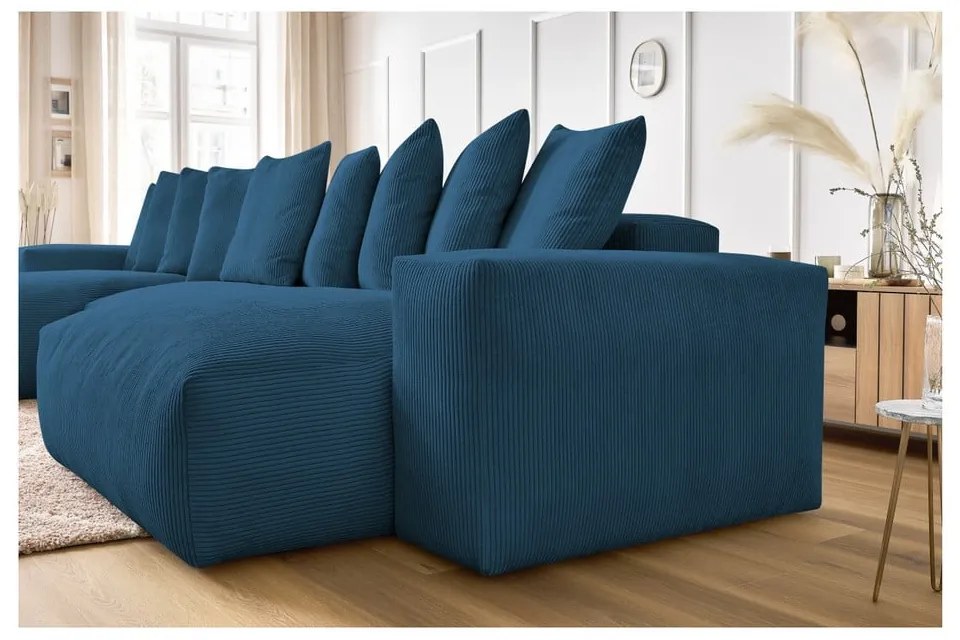 Tmavomodrá menčestrová rohová pohovka Voltaire – Bobochic Paris