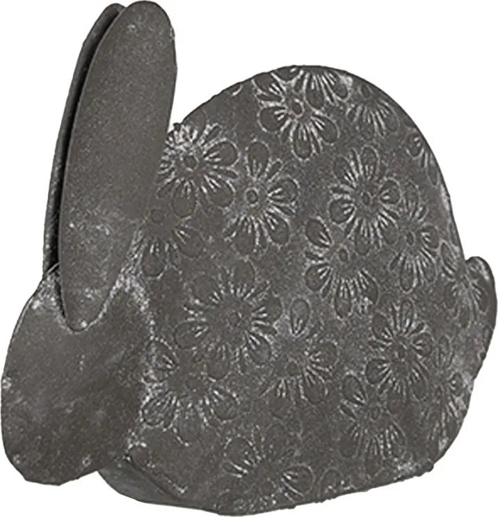 Šedá antik plechová figúrka králika s kvetmi - 16*4*11 cm