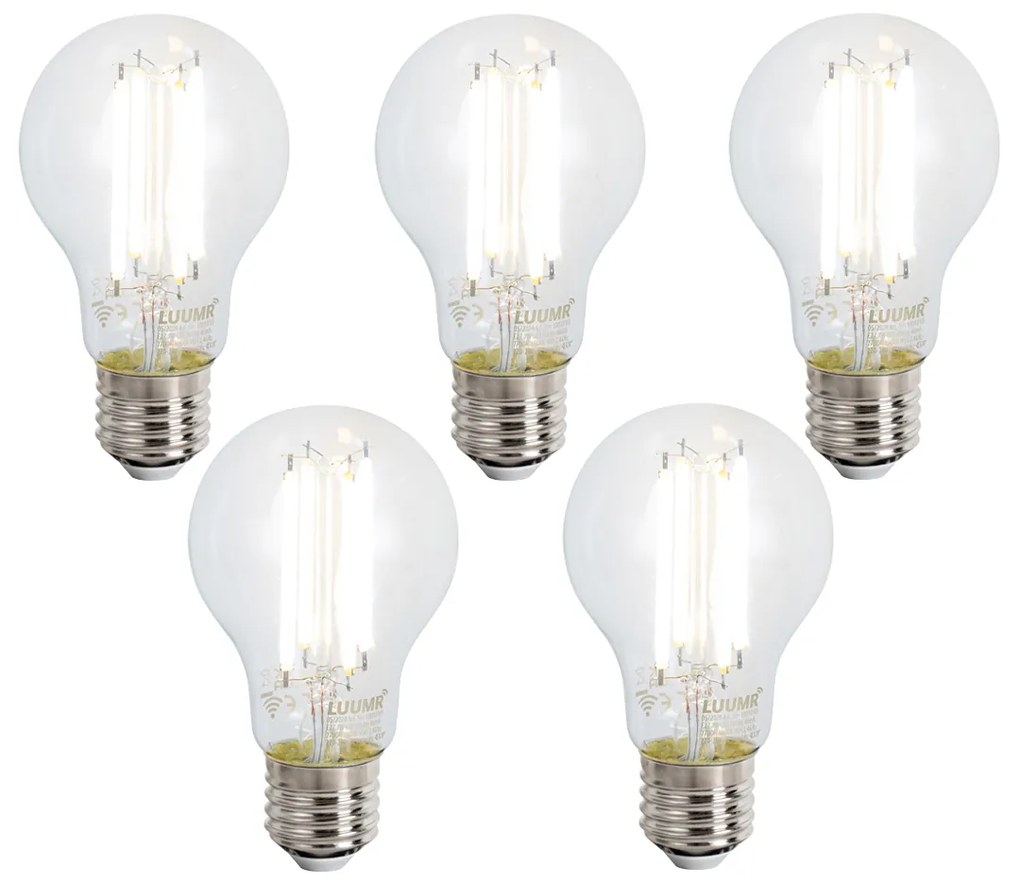 Sada 5 inteligentných stmievateľných LED žiaroviek E27 A60 číra 7W 806 lm 2700-6500K