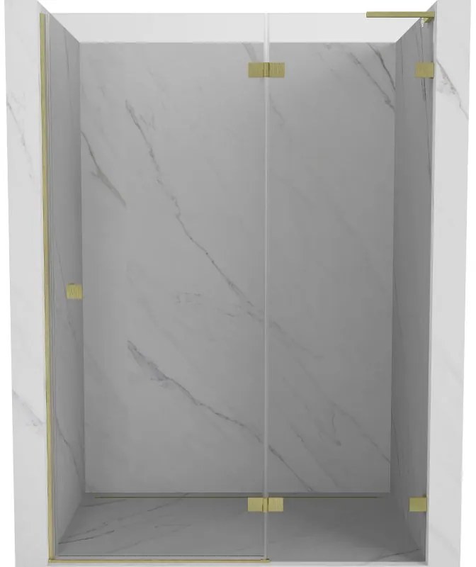 Mexen, Mexen Lunar L výklopné pravé sprchové dvere 135 cm, transparentné, brúsené zlaté - 834L-135-000-55-00-P