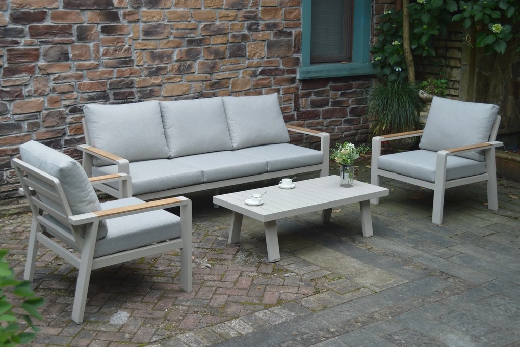 Hliníková sedacia súprava EMOT 3 ALU krémová TEAK