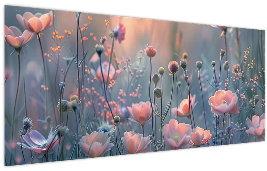 Obraz - Kvety v pastelových farbách (120x50 cm)
