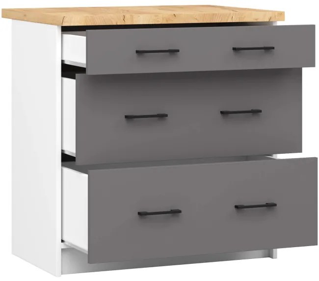 Spodná kuchynská skrinka s doskou OLIWIA S80 3SZ biela / grafitová / sivá
