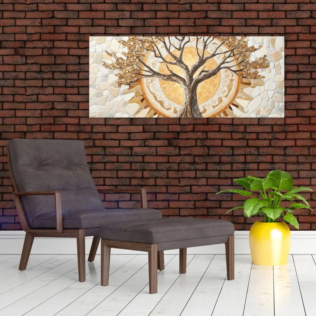 Obraz – Zlatý strom života v mozaike (120x50 cm)