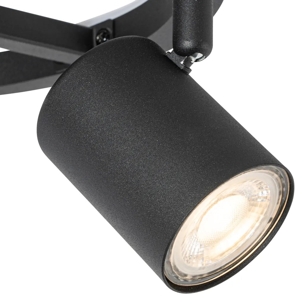 Čierne stropné bodové svetlo GU10 50 mm 3-svetlo okrúhle vrátane podsvietenia - Back Up