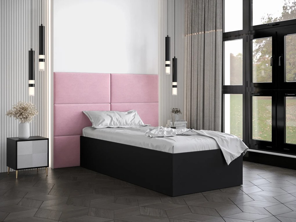 Jednolôžková posteľ s čalúneným čelom 90 cm Brittany 2 (čierna matná + ružová) (s roštom). Vlastná spoľahlivá doprava až k Vám domov. 1045904